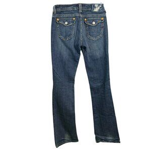 MEK Denim Women's Bootcut Jeans W29 L36 Distressed Dark Wash Mid Rise
